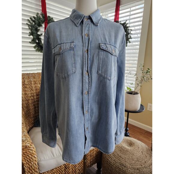 Good American Soft Denim Jean Shirt Women's Size 1/S Casual Preppy - Picture 2 of 11